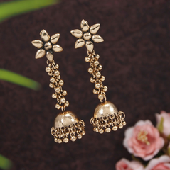 Antique Gold/Silver Plated Floral Design Hanging Beads Long Jhumka Earring- AER 3210