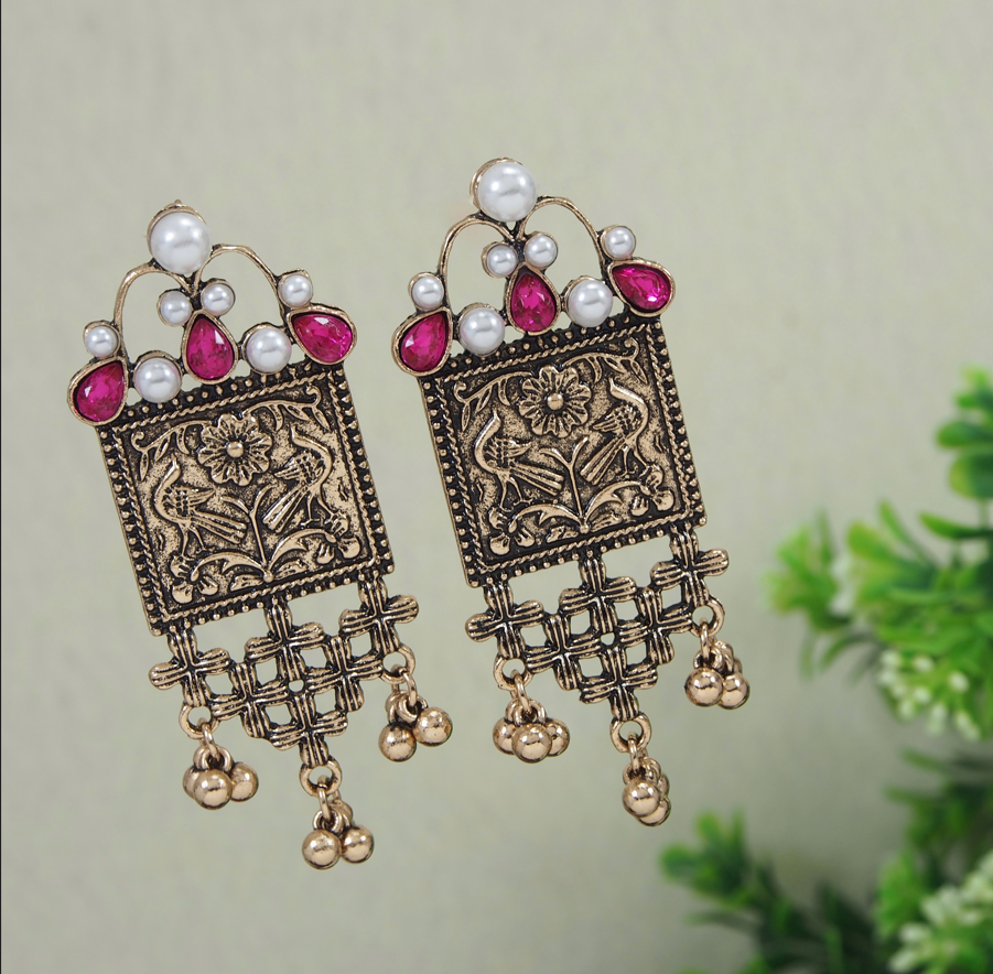 Antique Gold/Silver Plated Design Artwork Hanging Beads Fashion Earring- AER 3212