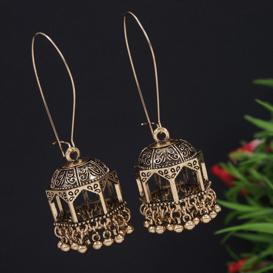 Antique Gold/Silver Plated Temple Shaped Hook Long Earring- AER 3227
