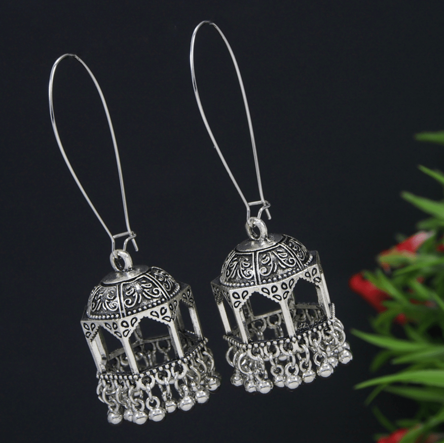 Antique Gold/Silver Plated Temple Shaped Hook Long Earring