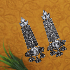 Antique Gold/Silver Plated Long Oxidised Earring- AER 3551