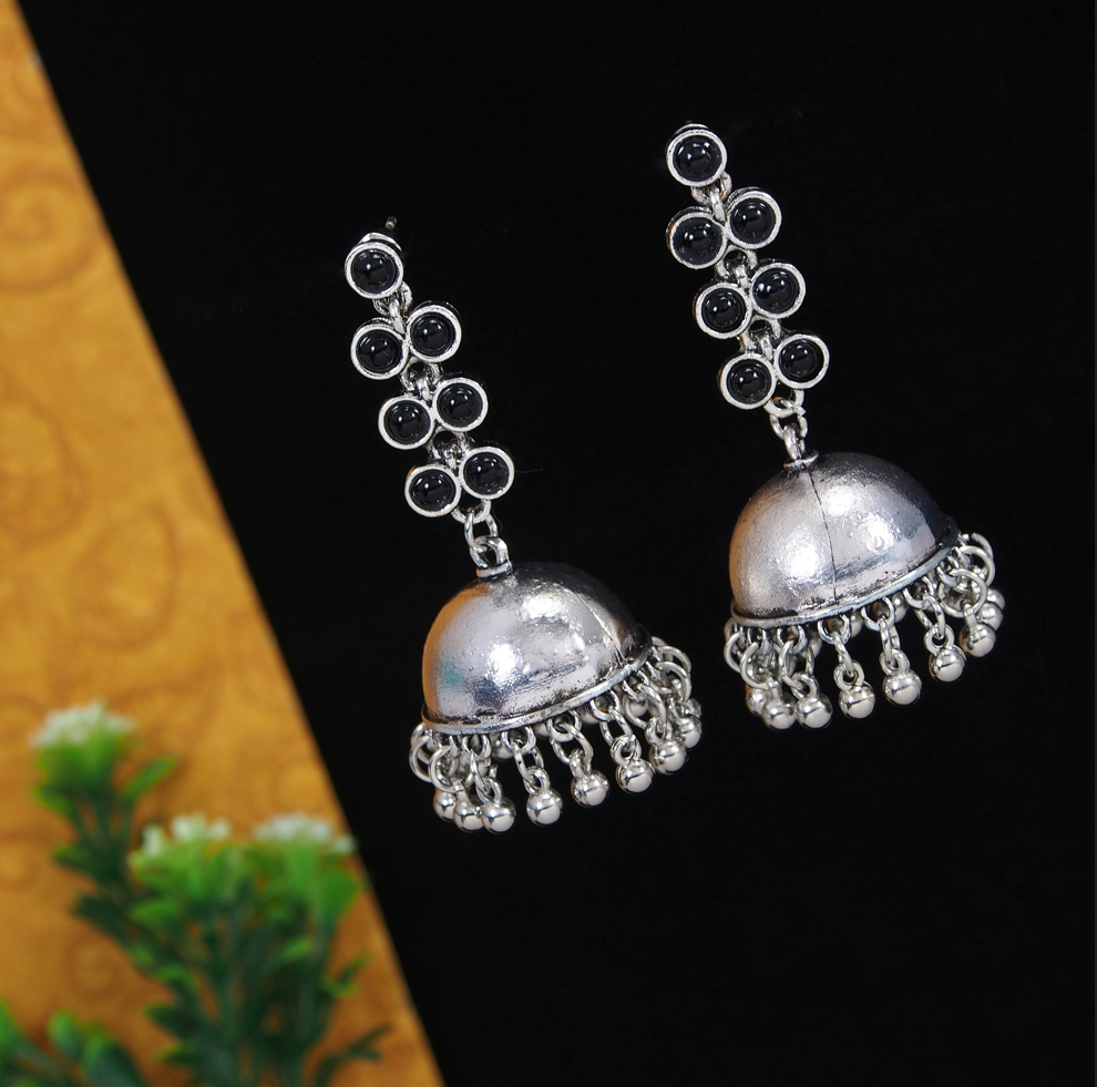 Silver Plated Multi Coloured Long Jhumki Earring- AER 3557
