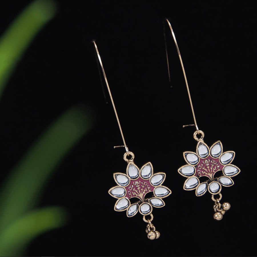 Antique Gold /Silver Plated Multi Coloured Hanging Beads Floral Design Earring- AER 3558