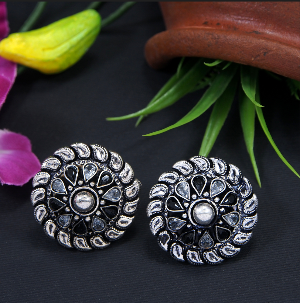 Silver Plated Circle Shaped Multi Coloured Stud Earring- AER 3586