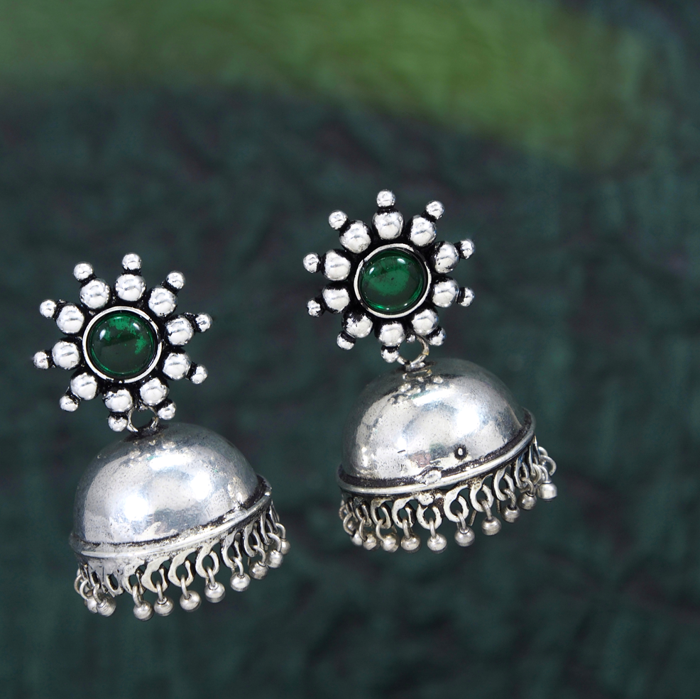 Silver Plated Multi Coloured Jhumki Earrring