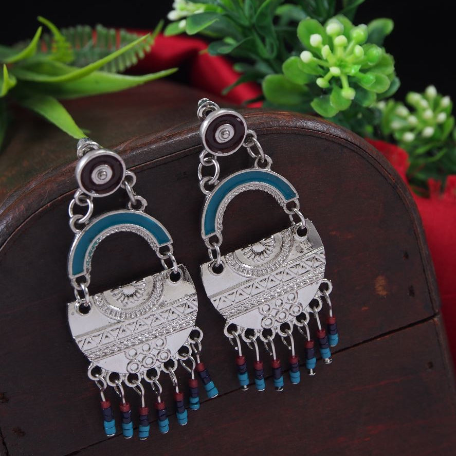 Antique Gold/Silver Plated Multi Coloured Chandbali Dangle Earring