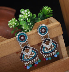 Antique Gold/Silver Plated Multi Coloured Tribal Dangle Earring- AER 3709