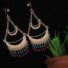 Antique Gold Plated Multi Coloured Tribal Dangle Earring- AER 3713