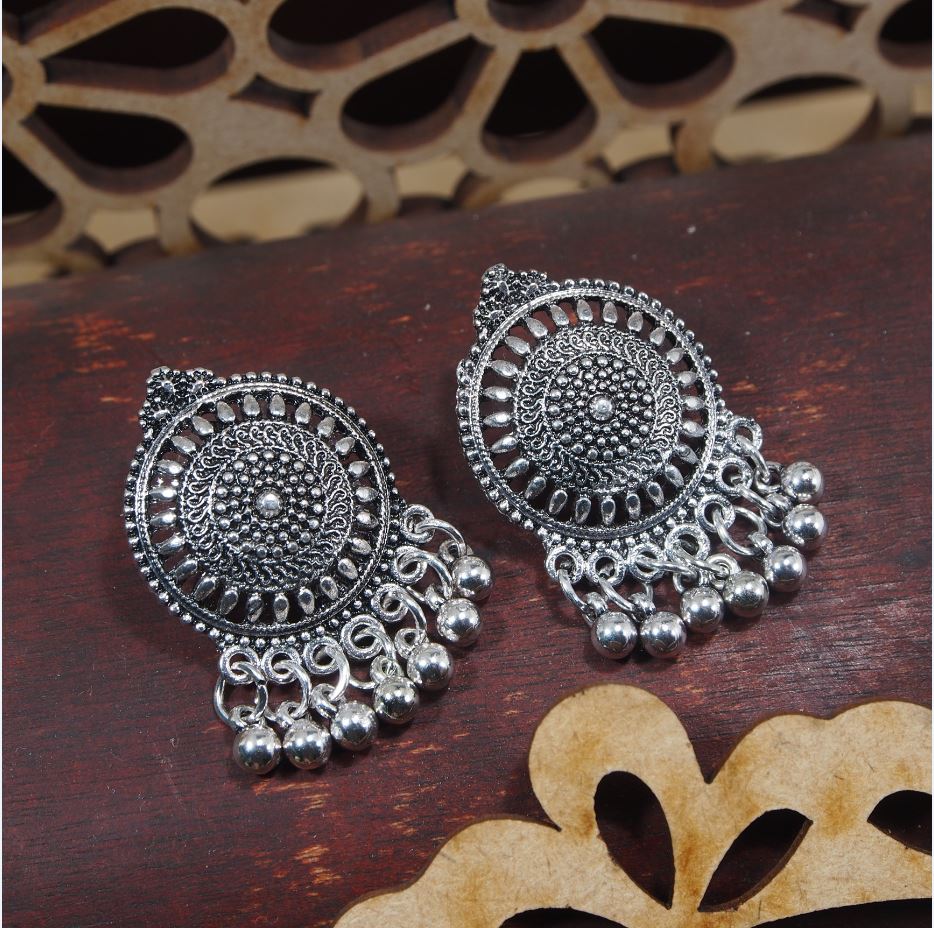 Antique Gold/Silver Plated Stud Earring With Ghungroos- AER 390