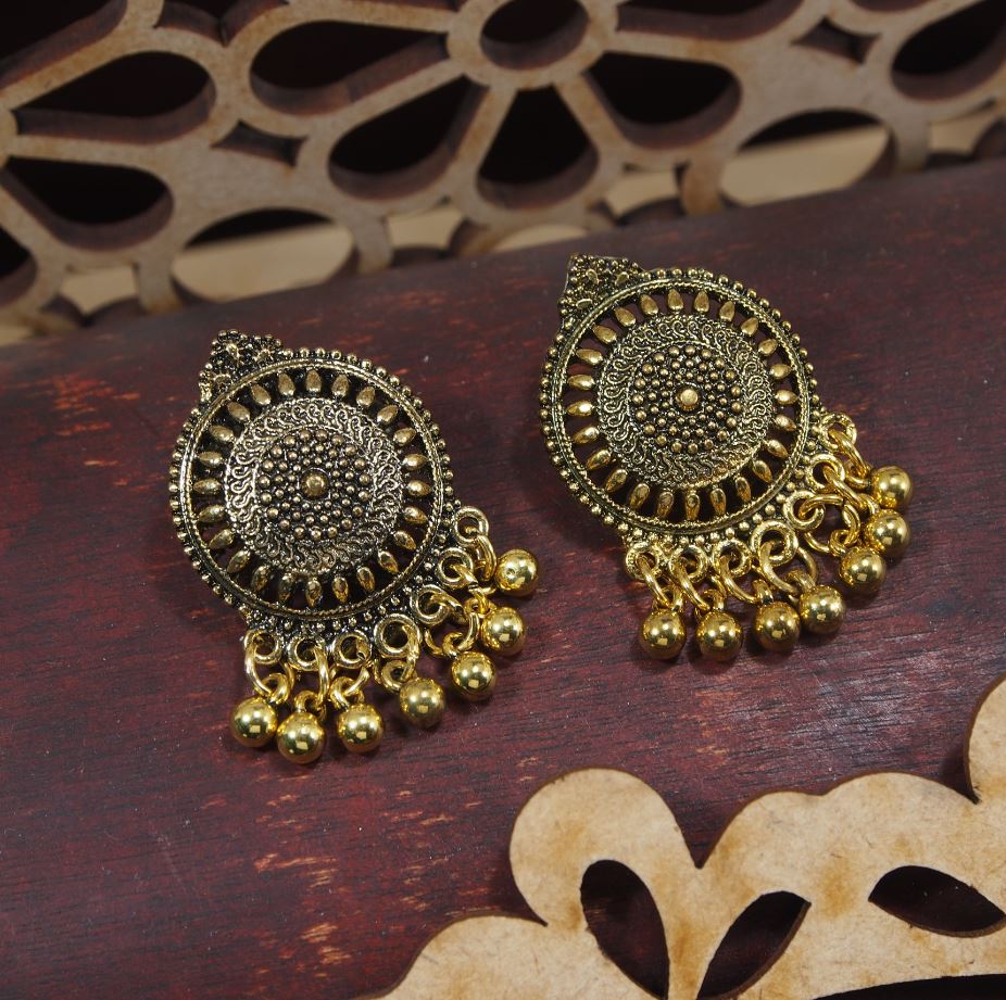Antique Gold/Silver Plated Stud Earring With Ghungroos- AER 390