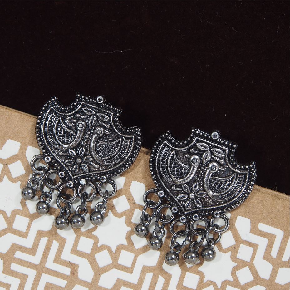 Antique Gold/Silver Oxidized Ethnic Peacock Designed Stud Earring- AER 394