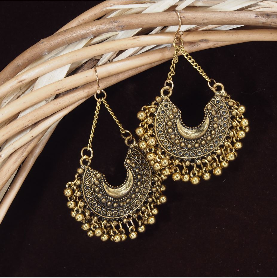 Antique Silver / Gold Chandbali Long Chain Dangle Oxidized Earring- AER 412