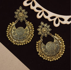 Antique Silver /Gold Plated Floral Artwork Oxidized Earring- AER 417