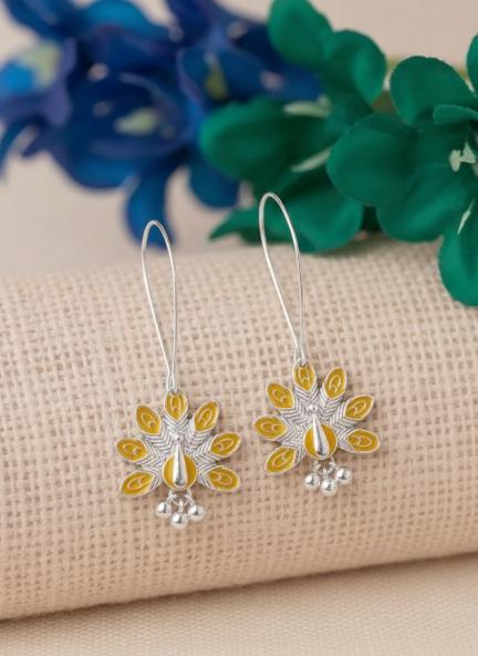 Silver/Gold Plated Long Hook Closure Hanging Peacock Enamel Artwork Design Antique Fashion Earring