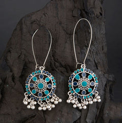 Silver Plated Long Hook Closure Hanging Floral Dual Colored Enamel Artwork With Beads Fashion Antique Earring- AER 1696