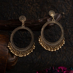 Silver / Gold Plated Circle Shaped Design Artwork With Beads Fashion Antique Oxidised Earring - 1715