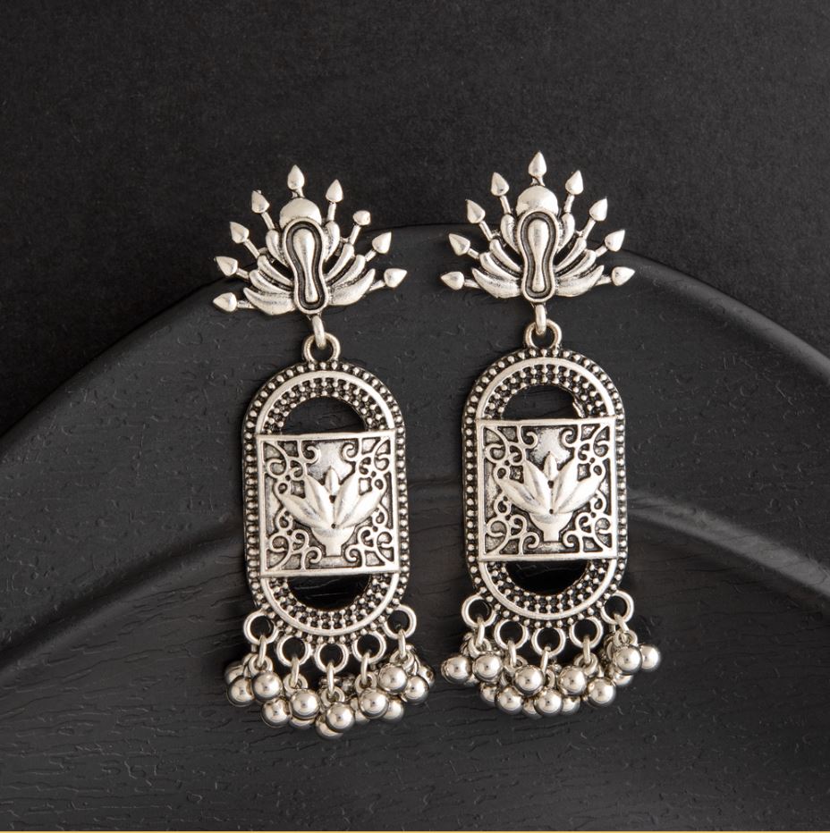 Oxidised Geometric Shaped Artwork Antique Earring