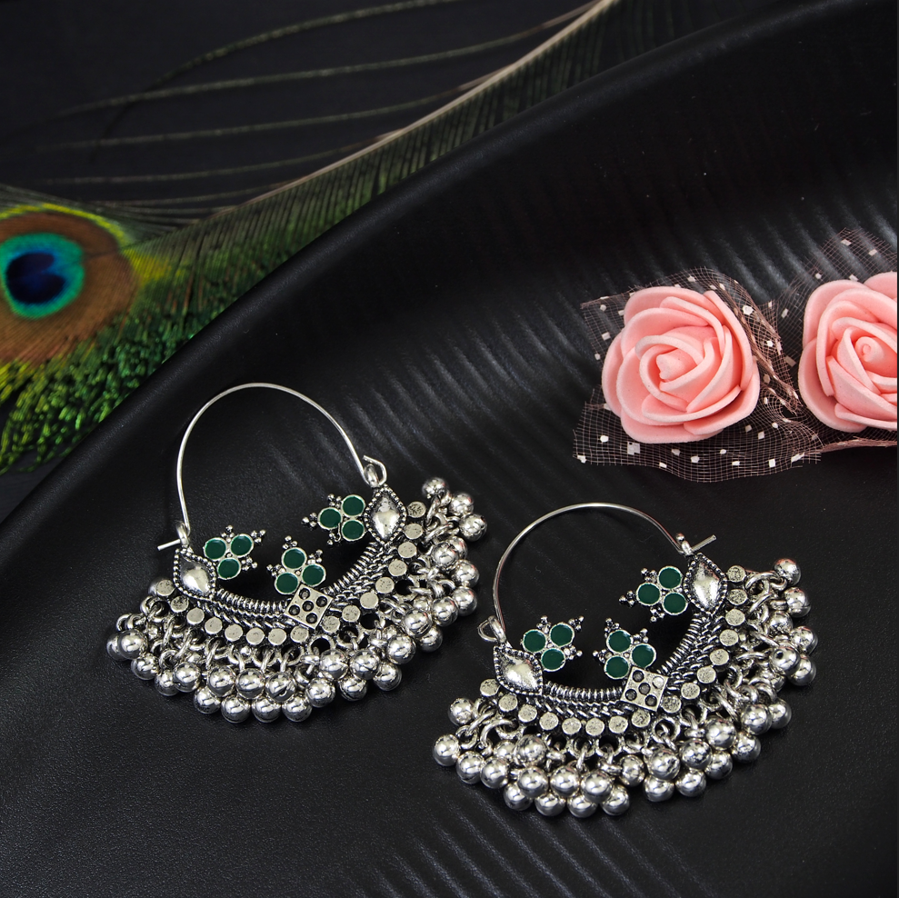 Silver Plated Multi Coloured Hanging Silver Beads Chandbali Earring- AER 3573