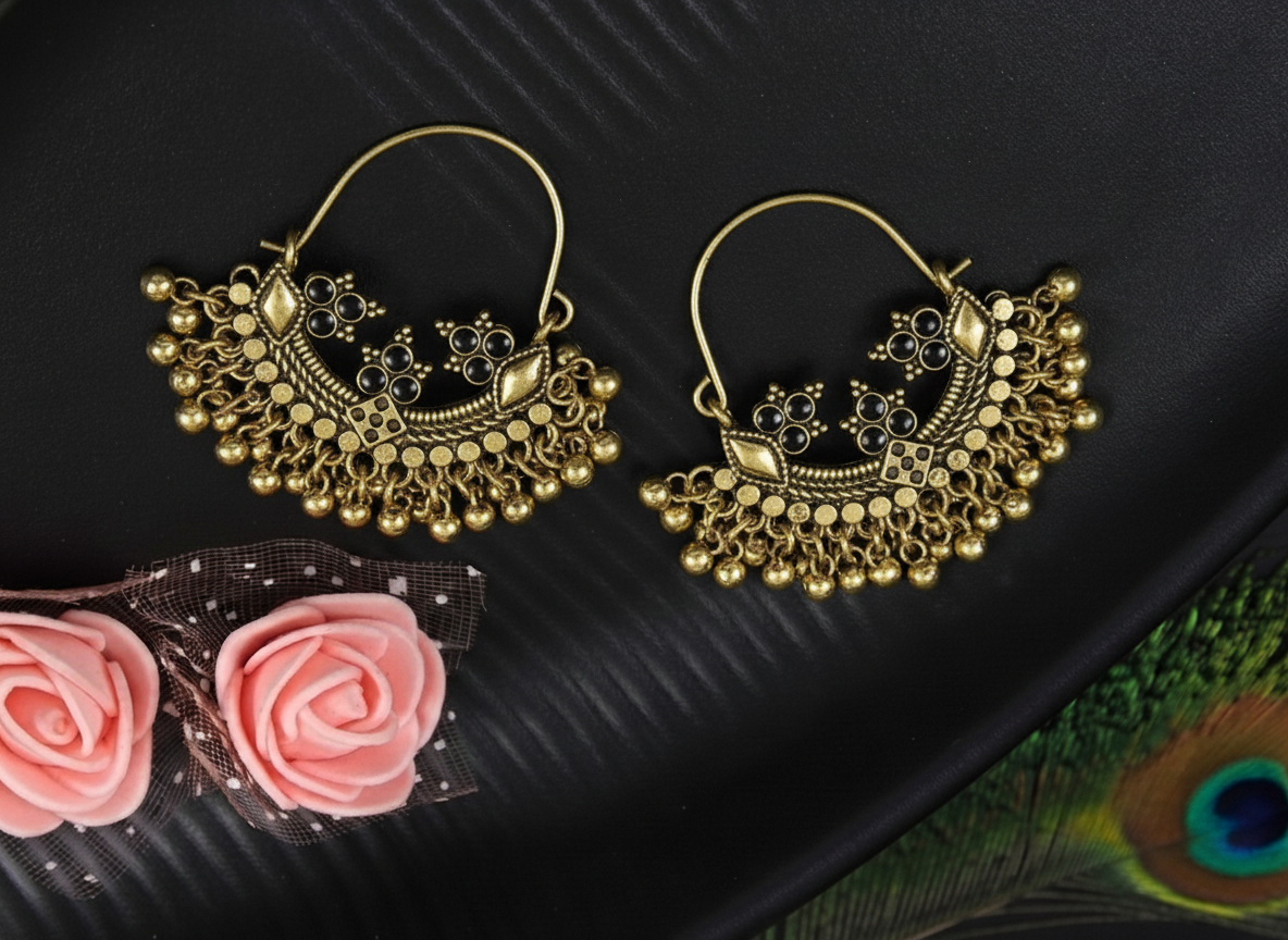 Antique Gold Plated Chand Bali Earring
