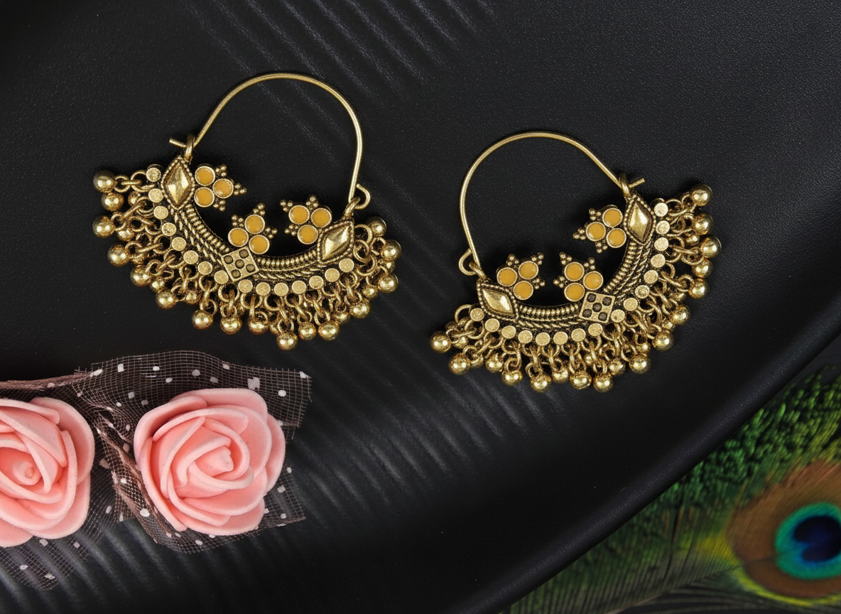 Antique Gold Plated Chand Bali Earring
