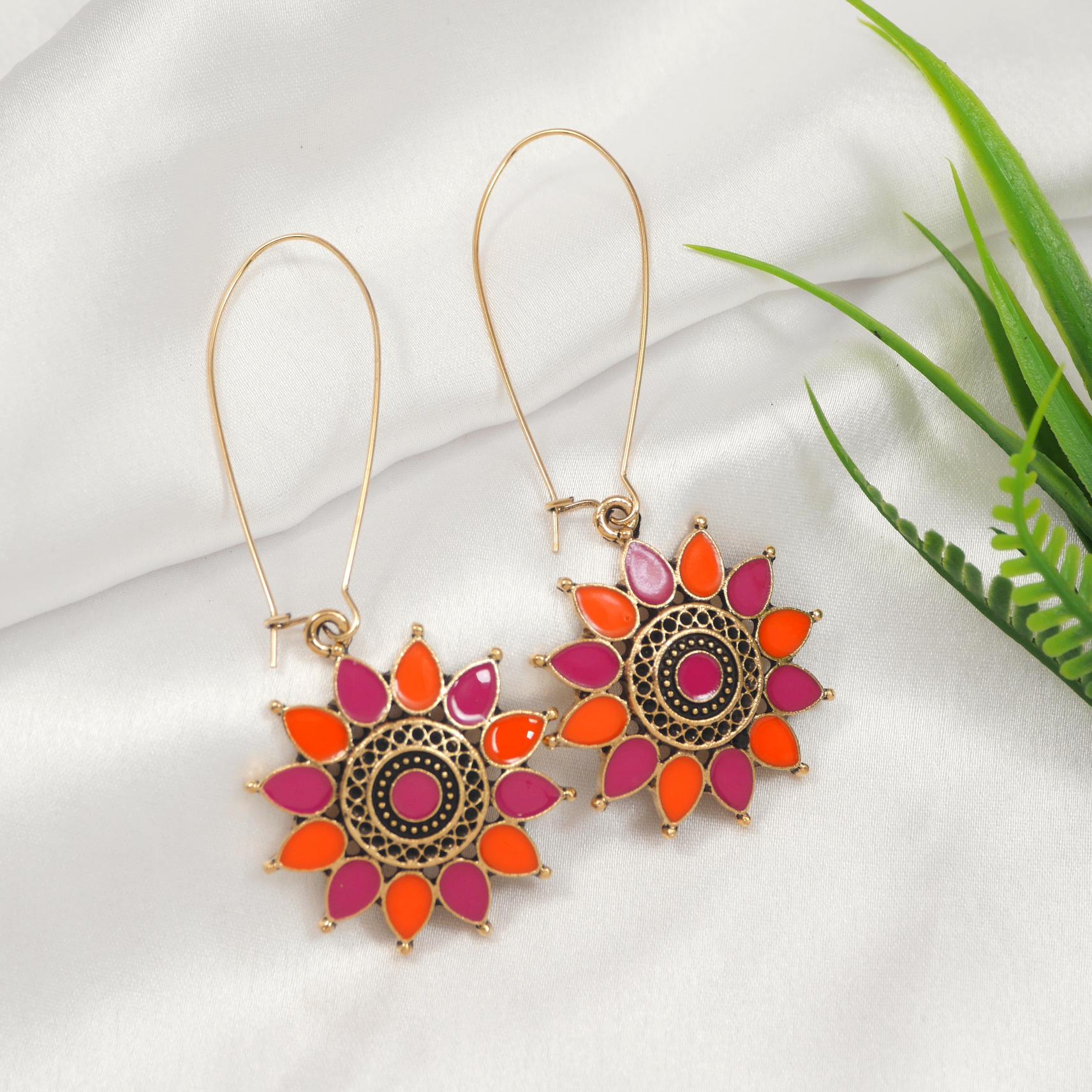 Antique Gold/Silver Plated Dual Coloured Enamel Dangler Earring