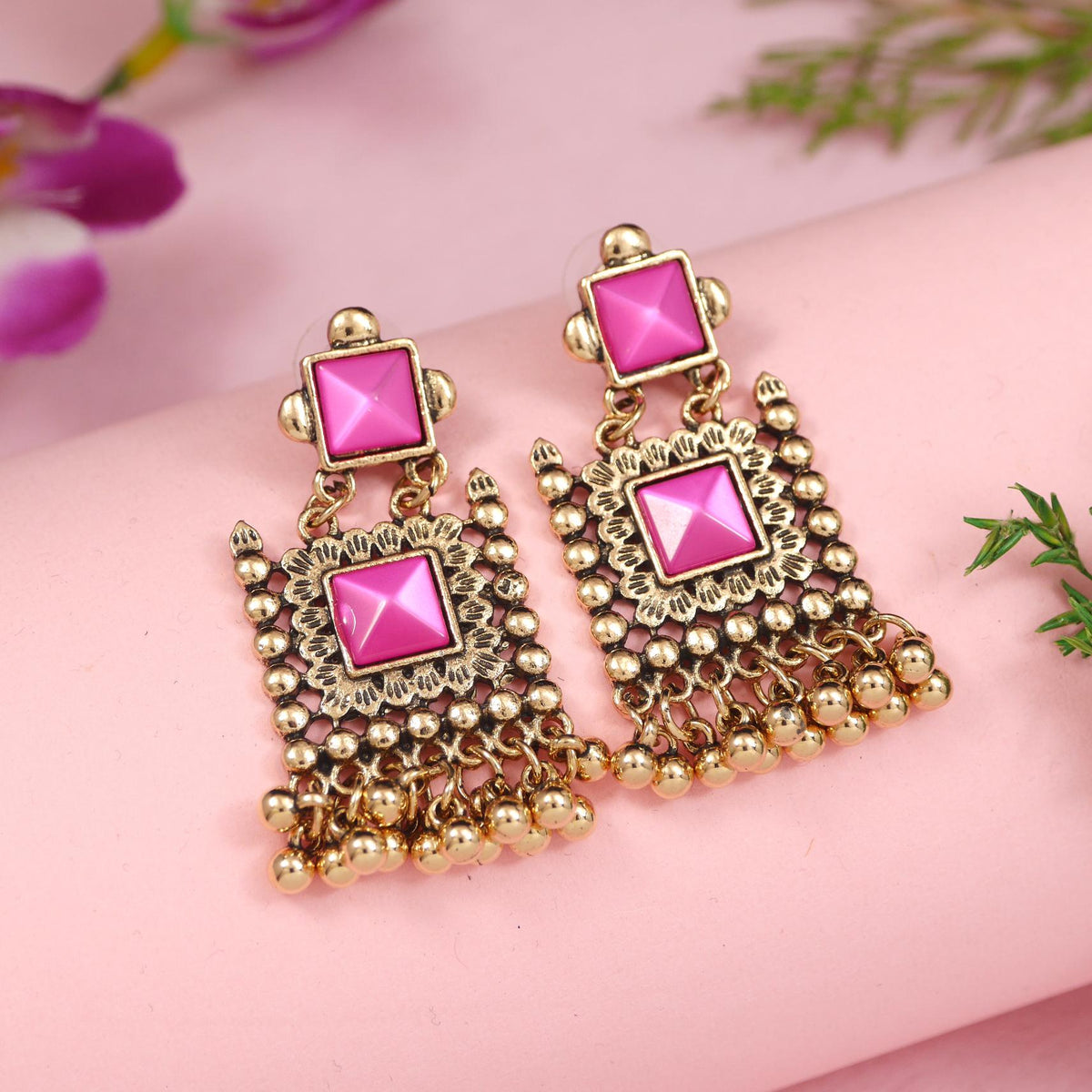 Antique Gold/Silver Plated Dual Coloured Enamel Dangler Earring