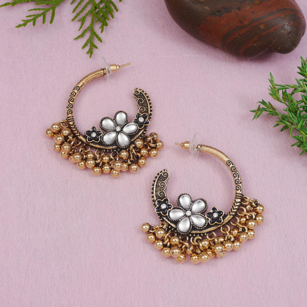 Antique Gold/Silver Plated Dual Coloured Enamel Dangler Earring