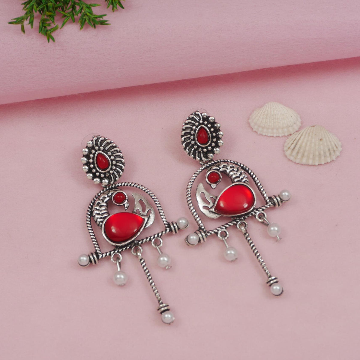 Antique Silver Plated Dual Coloured Enamel Dangler Earring