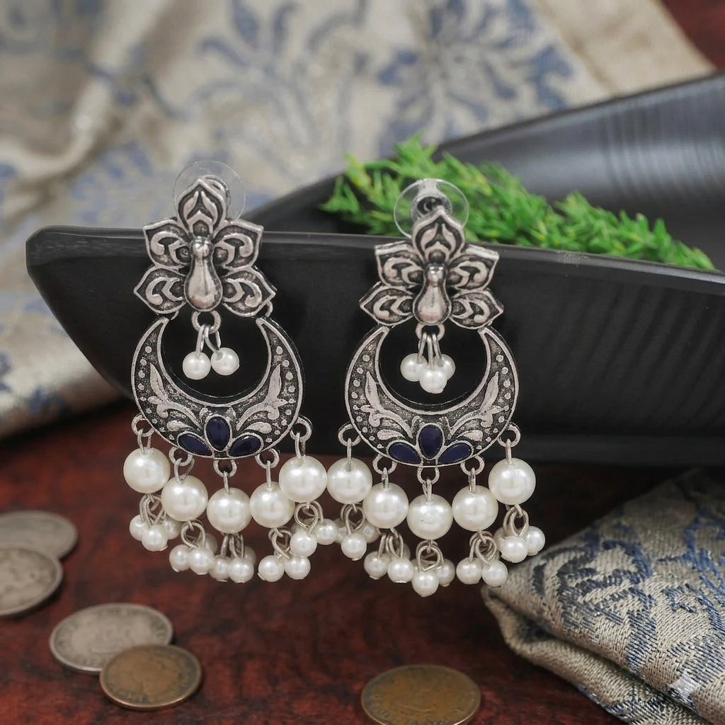 Antique Gold/Silver Plated Dual Coloured Enamel Dangler Earring