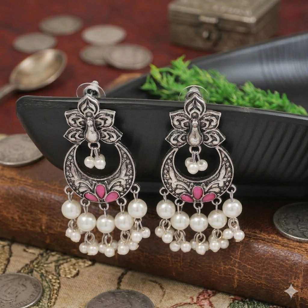 Antique Gold/Silver Plated Dual Coloured Enamel Dangler Earring