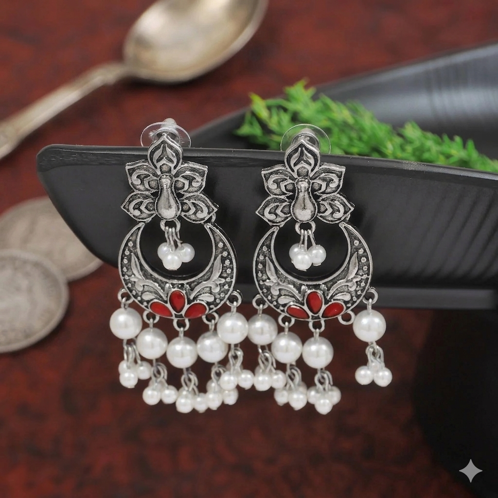 Antique Gold/Silver Plated Dual Coloured Enamel Dangler Earring