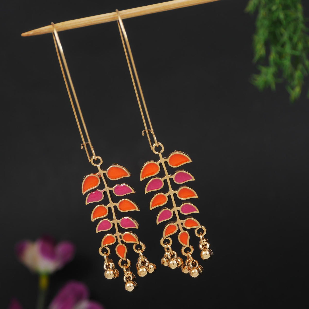 Antique Gold Plated Dual Coloured Enamel Dangler Earring