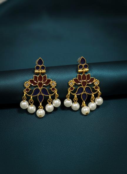 Antique Gold/Silver Plated Dual Coloured Enamel Dangler Earring