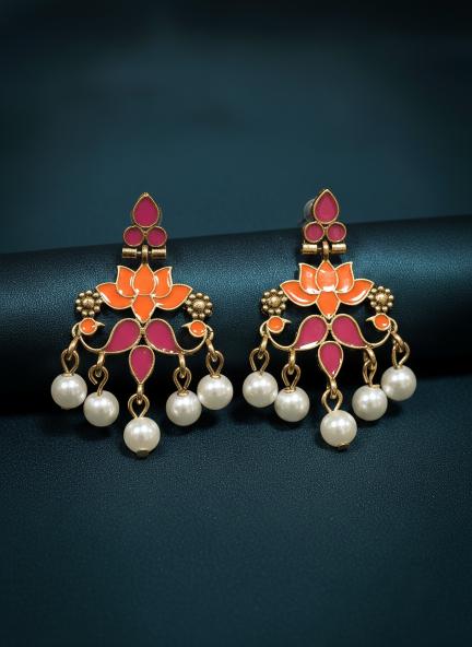 Antique Gold/Silver Plated Dual Coloured Enamel Dangler Earring