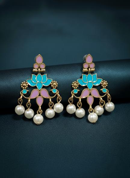 Antique Gold/Silver Plated Dual Coloured Enamel Dangler Earring