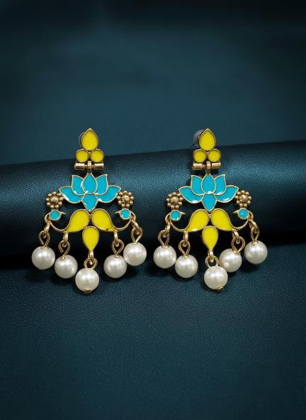 Antique Gold/Silver Plated Dual Coloured Enamel Dangler Earring