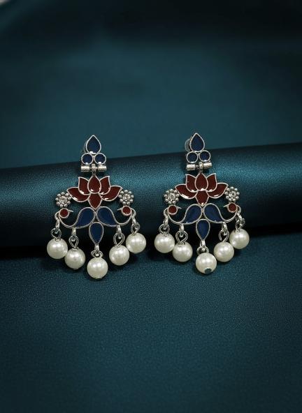 Antique Gold/Silver Plated Dual Coloured Enamel Dangler Earring