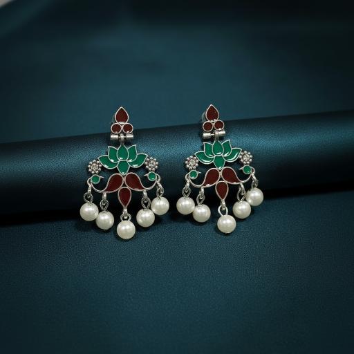 Antique Gold/Silver Plated Dual Coloured Enamel Dangler Earring