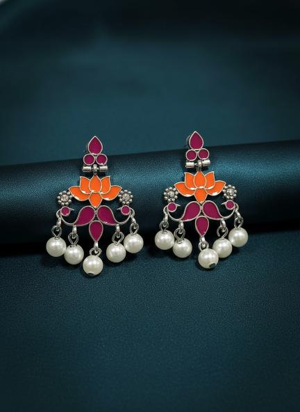 Antique Gold/Silver Plated Dual Coloured Enamel Dangler Earring