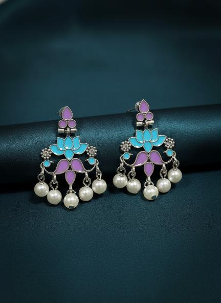 Antique Gold/Silver Plated Dual Coloured Enamel Dangler Earring
