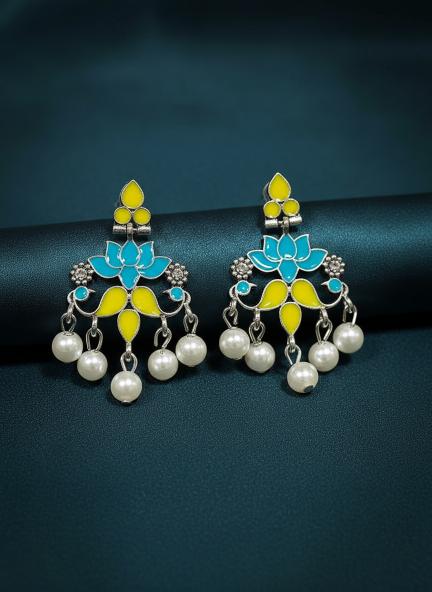 Antique Gold/Silver Plated Dual Coloured Enamel Dangler Earring