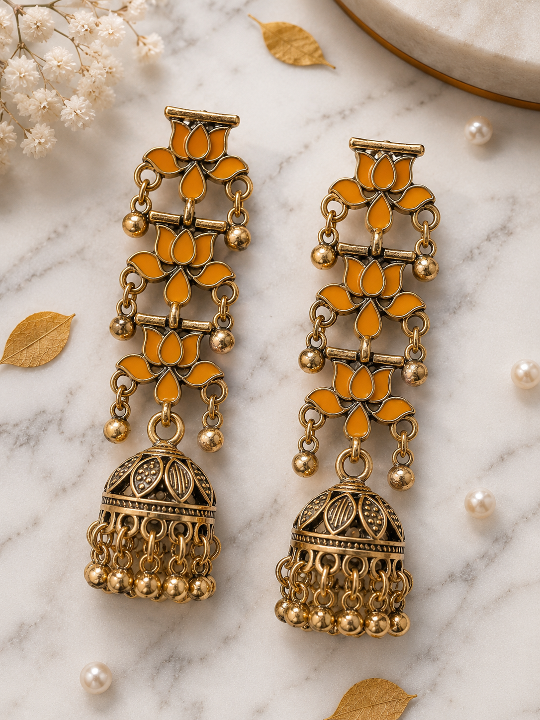 Antique Gold/Silver Plated Dual Coloured Enamel Dangler Earring