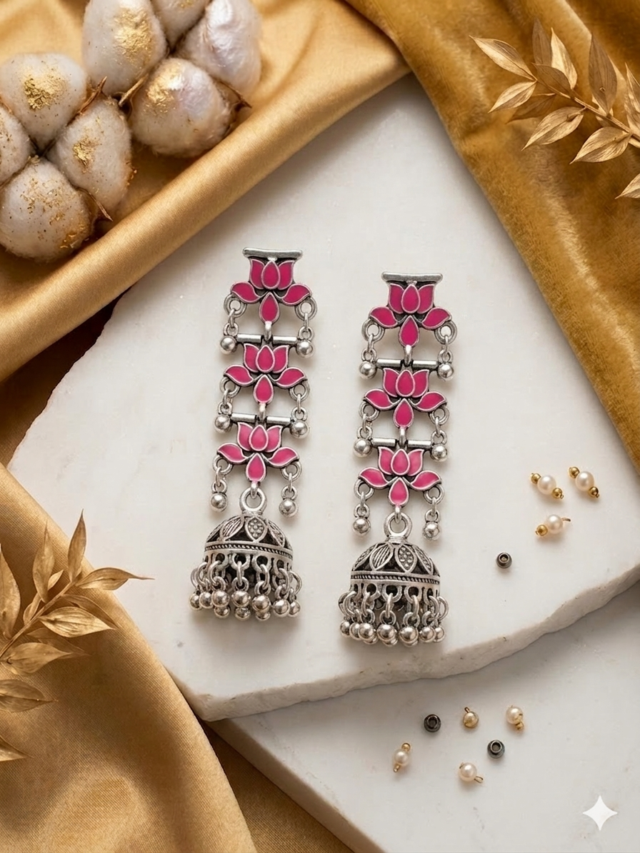 Antique Gold/Silver Plated Dual Coloured Enamel Dangler Earring