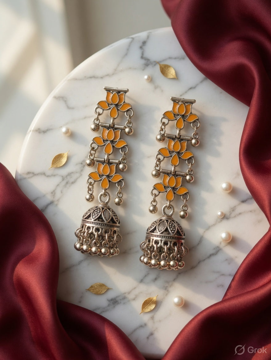 Antique Gold/Silver Plated Dual Coloured Enamel Dangler Earring