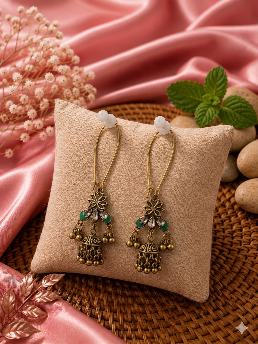 Antique Gold/Silver Plated Dual Coloured Enamel Dangler Earring