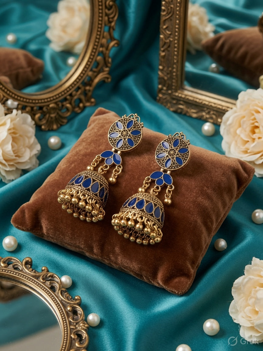 Antique Gold/Silver Plated Dual Coloured Enamel Dangler Earring