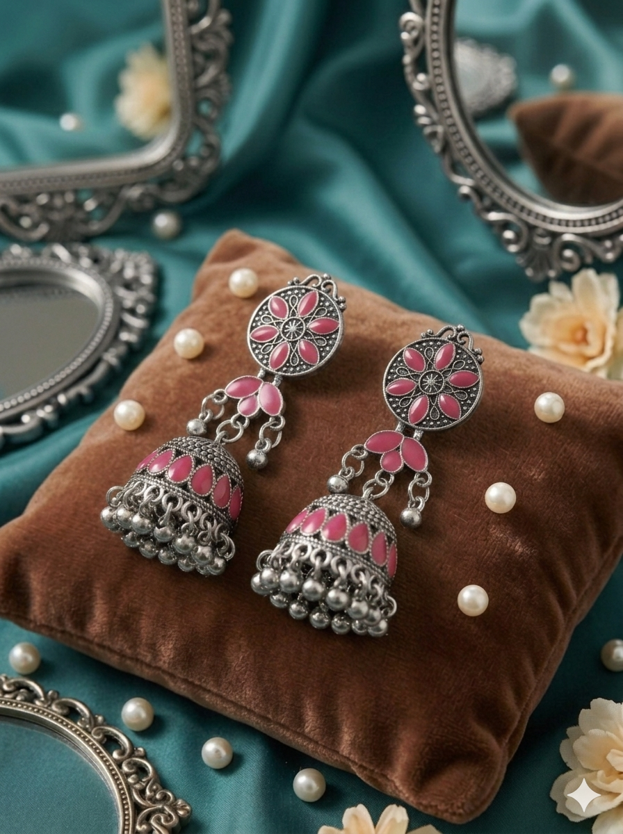 Antique Gold/Silver Plated Dual Coloured Enamel Dangler Earring