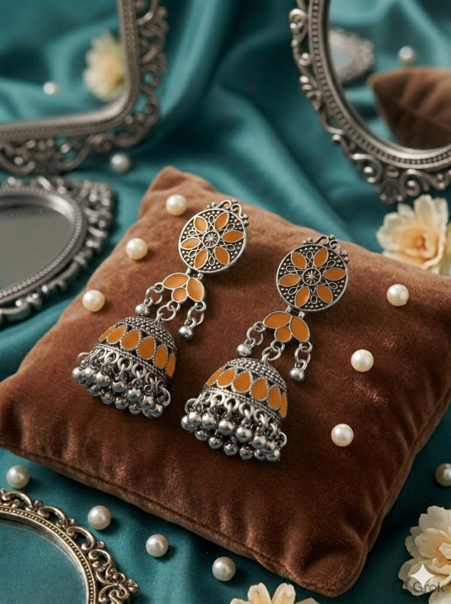 Antique Gold/Silver Plated Dual Coloured Enamel Dangler Earring