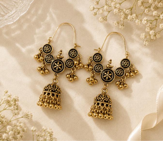Antique Gold/Silver Plated Dual Coloured Enamel Dangler Earring