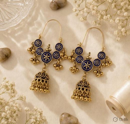 Antique Gold/Silver Plated Dual Coloured Enamel Dangler Earring
